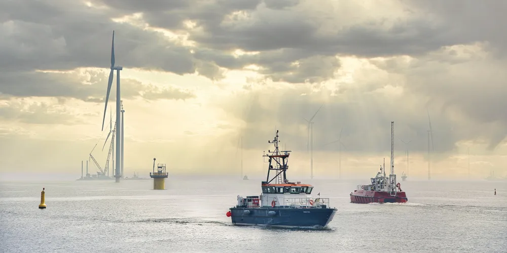 Wind Farm Fryslân on the Dutch Ijsselmeer Lake during construction