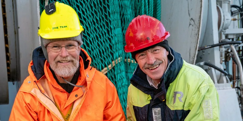 Marinbiolog og vitenskapelig leder av toktet, Haakon Hop, og fiskeribiolog og spesialrådgiver i Norsk Polarinstitutt, Ole Arve Misund.