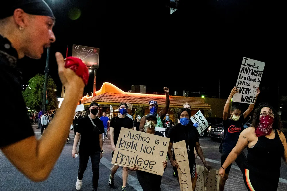 Ongoing protests: people shout slogans and hold placards in Las Vegas