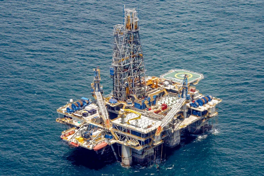 Preparing for action: the semi-submersible drilling rig Noble Clyde Boudreaux
