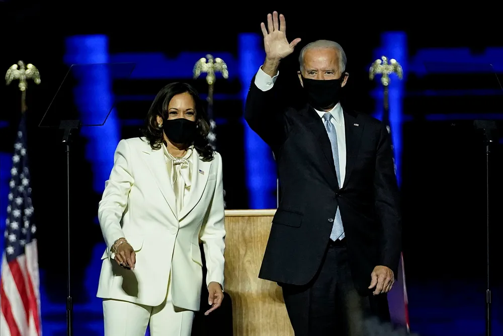 Energy shift: US President-elect Joe Biden and Vice President-elect Kamala Harris speak in Wilmington, Delaware, after being declared the winners of the election.