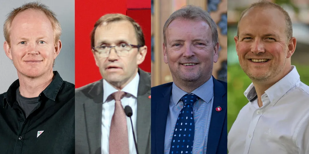 Ingen av de fire politikere som Europower har snakket med, er overrasket over at det er flest interne søkere til fornybare stillinger i Equinor. Fra venstre: Lars Haltbrekken (SV), Espen Barth Eide (Ap), Terje Halleland (FrP) og Ole André Myhrvold (Sp).