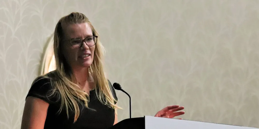 Michael Kohan speaking at the IntraFish Women in Seafood Leadership Forum in San Diego.