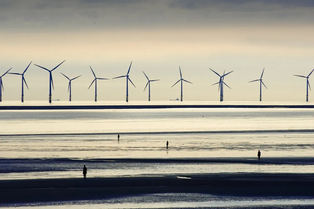 An offshore wind farm near Liverpool in the UK.