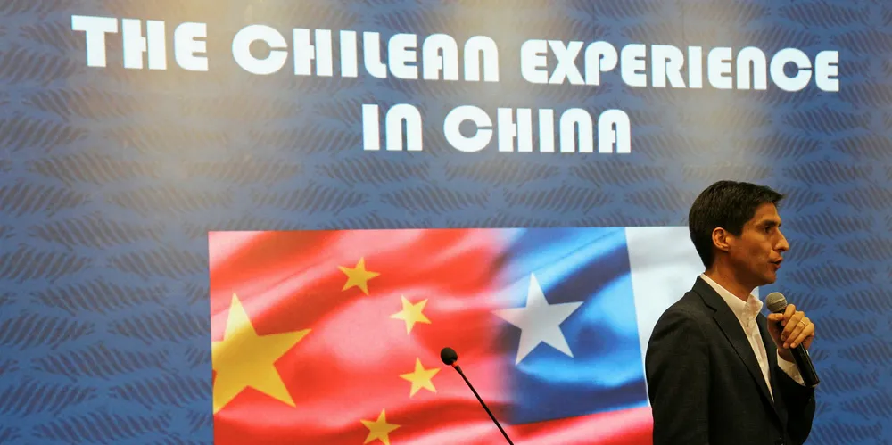 Nicolas Terrazas, CEO of New World Currents, speaking at an IntraFish Leadership Event in Qingdao last year.