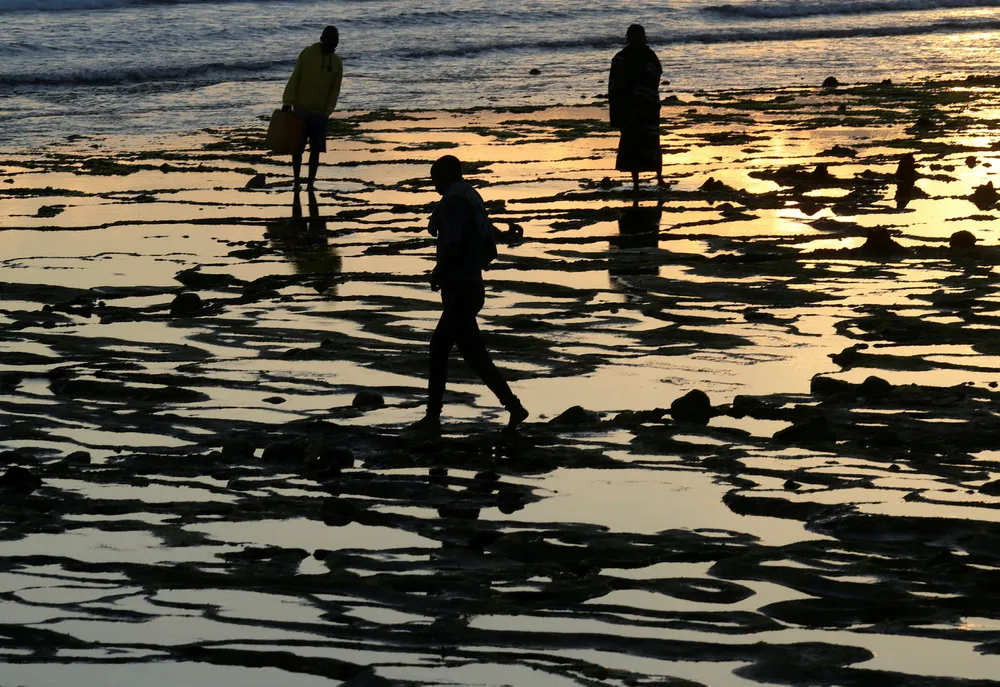 Pemba: the sun rises as fishermen seek clams and bait in Pemba, Mozambique