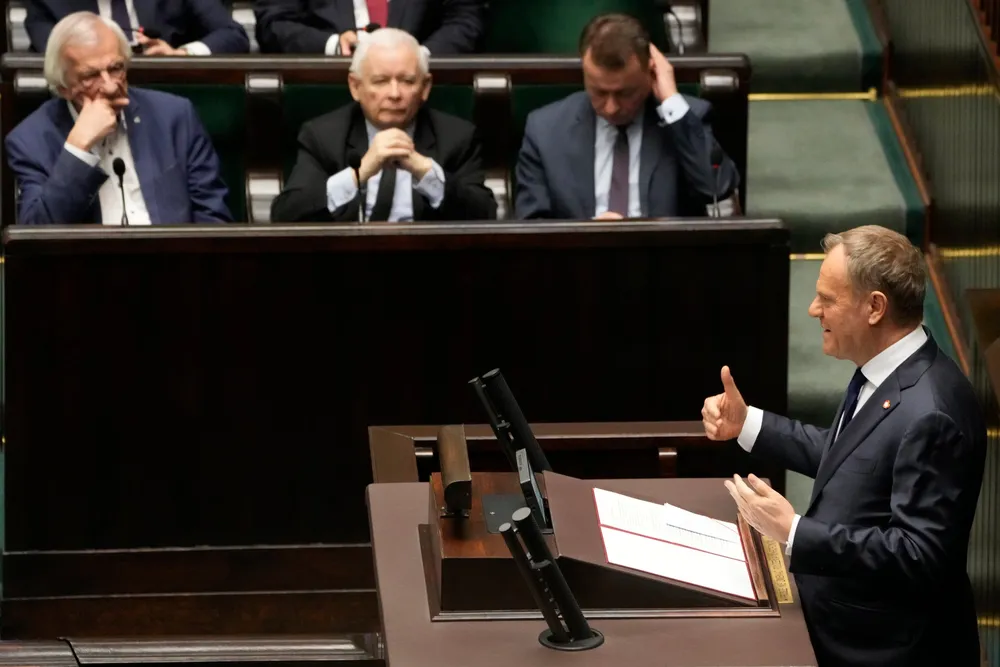 Poland's Prime Minister, Donald Tusk, speaks at the Sejm, the lower house of parliament, in Warsaw, in March 2025.