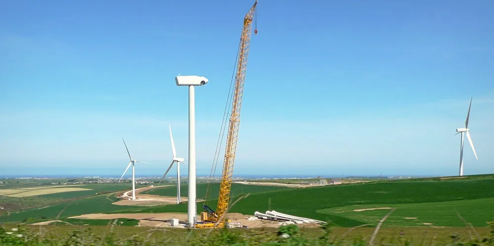 A wind turbine under construction in Cornwall in the UK.