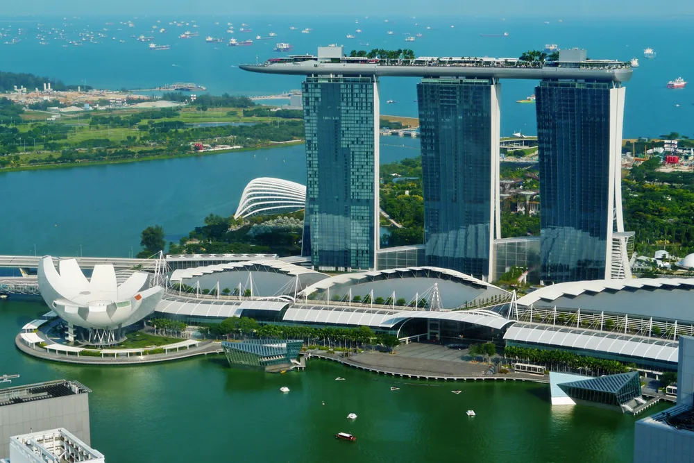 Marina Bay Sands in Singapore, a power hungry city-state with little space to develop its own large scale renewables resources.