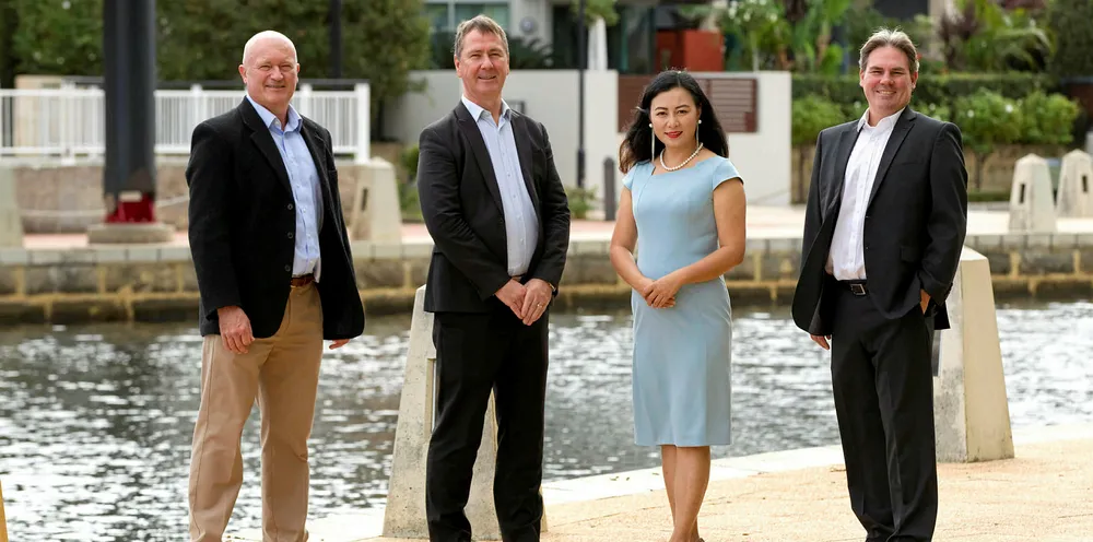 Infinite Blue Energy's executive team (from left): general manager Tim Hodge, managing director Stephen Gauld, director Yolanda Zhao and chief financial officer Chris Burton.