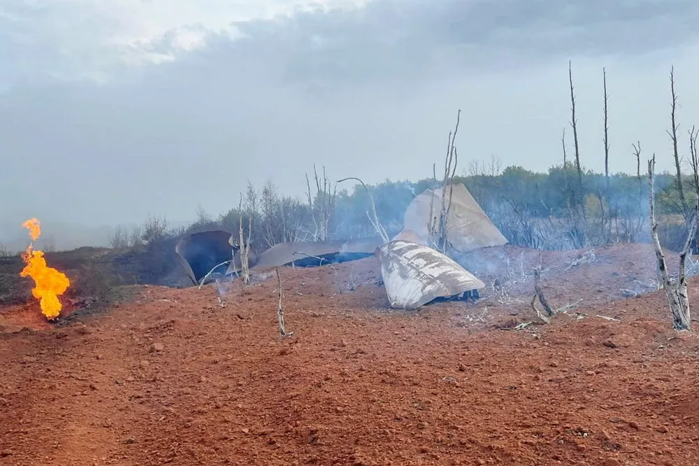 Aftermath: A gas trunkline accident site near the city of Saratov in Russia.