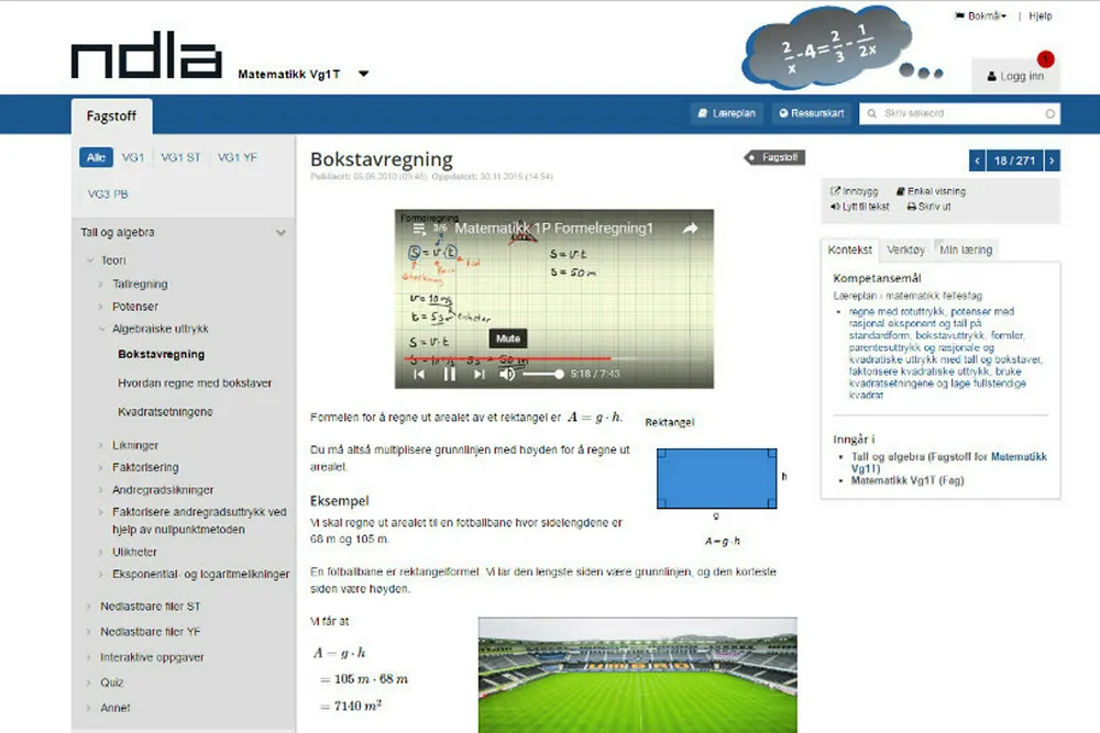 Nasjonal Digital Læringsarena (NDLA) har siden 2006 fått over en halv milliard offentlige kroner fra fylkene for å utvikle produkter som så gis bort gratis til videregående skole. Det hindrer konkurranse og innovasjon og svekker dermed kvaliteten på digitale læremidler i skolen, i følge Norsk Lektorlag, Elevorganisasjonen, IKT-Norge, Forleggerforeningen og Abelia. Foto: Skjermdump NDLA