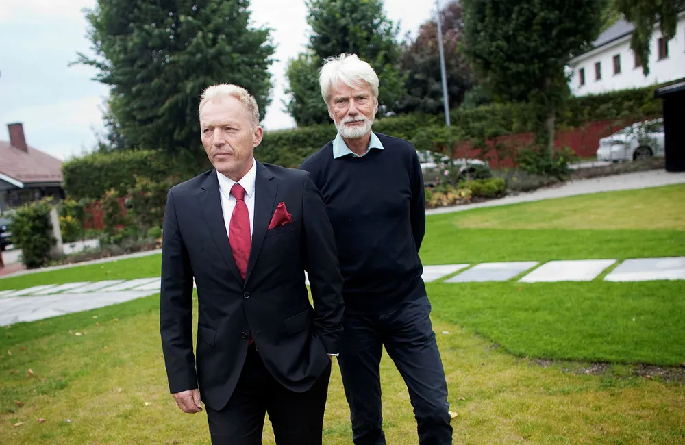 Tor Dagfinn Veen (til høyre) solgte fondsforvaltningsselskapet Skagenfondene til Storebrand i fjor. Her sammen med en annen Skagengründer, Åge Westbø. Foto: Tomas Alf Larsen