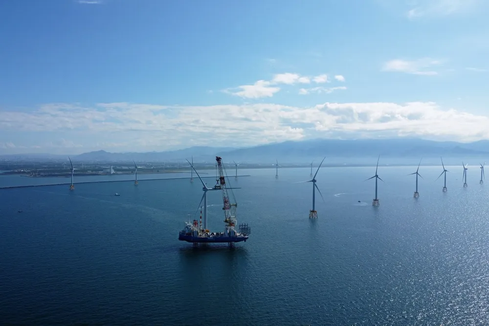 Siemens Gamesa wind turbines being installed at the Ishikari Bay New Port offshore wind farm in Japan.
