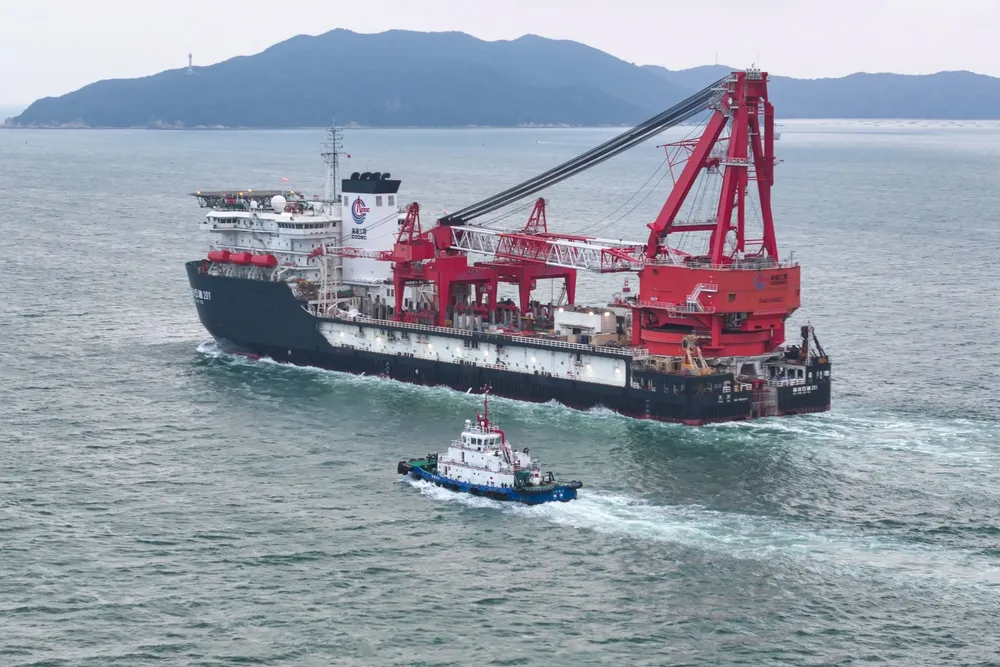 COOEC's flagship pipelay vessel Hai Yang Shi You 201 en route to Qatar for Middle East operations.