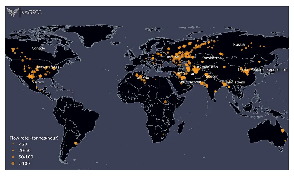 Surveillance: methane emission 'hot spots' are visible in a map created using satellite imagery and other data sources