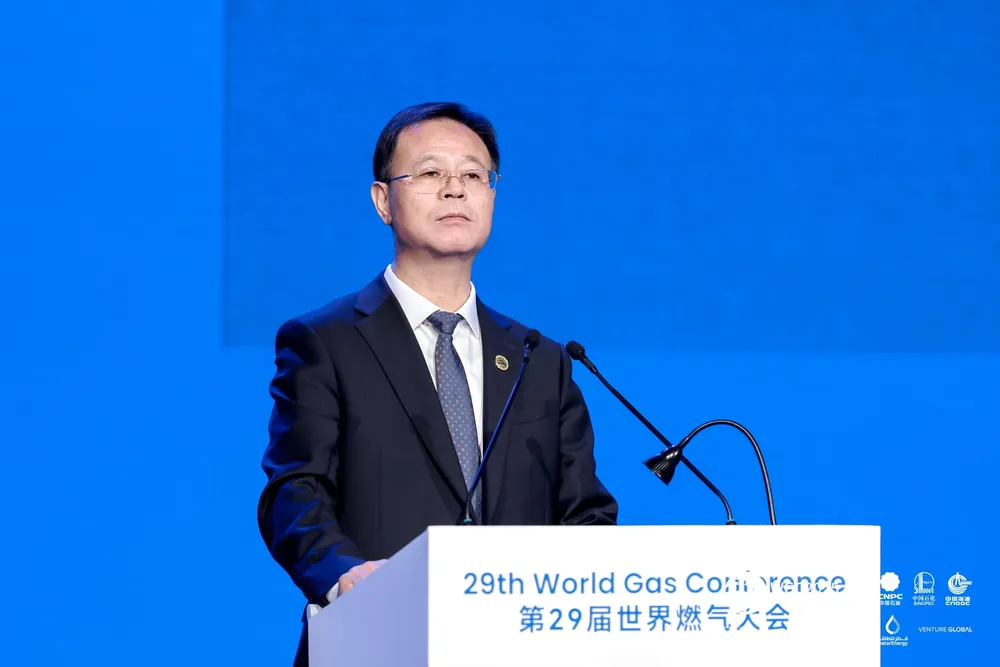 CNOOC Ltd chief executive, Zhou Xinhuai, speaking at WGC 2025 in Beijing, China on 22 May.