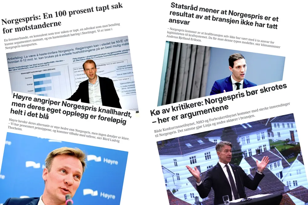 Collage med Norgespris-saker. Skjermdumper
