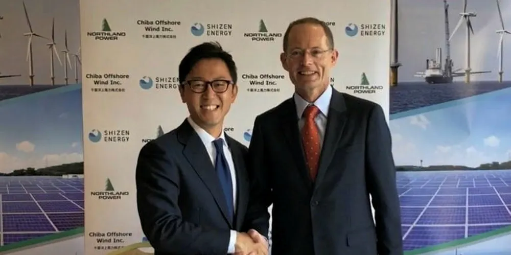 Shizen Energy representative director Masaya Hasegawa (left), and Northland Power executive vice president of development David Povall