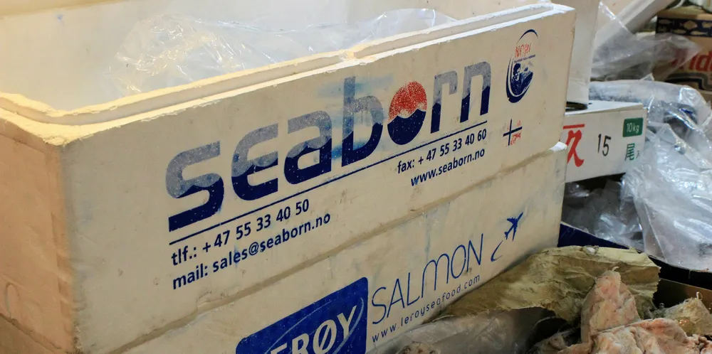 Seaborn logo on products in Tsukiji Market.