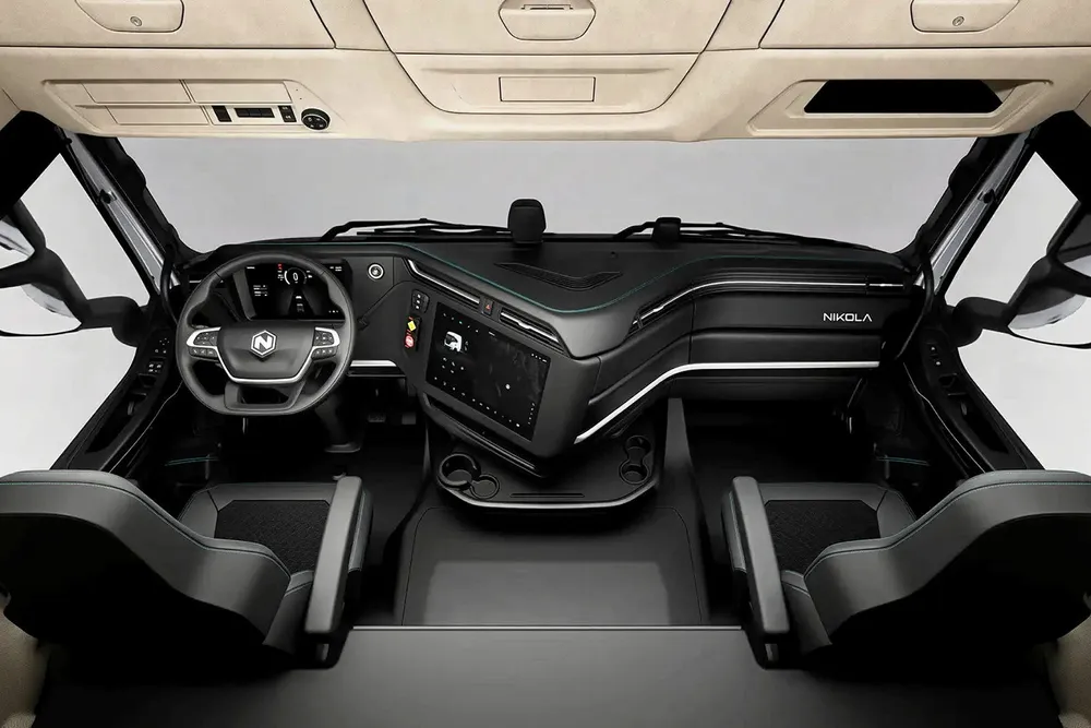 The interior cabin of Nikola's Tre FCEV.