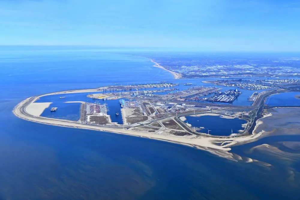 An aerial photo of Maasvlakte 2 in the Port of Rotterdam in June 2020.