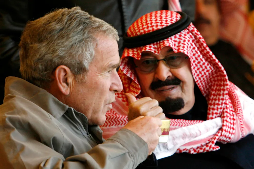 Sipping: US President George W. Bush with Saudi Arabia's King Abdullah earlier this year
