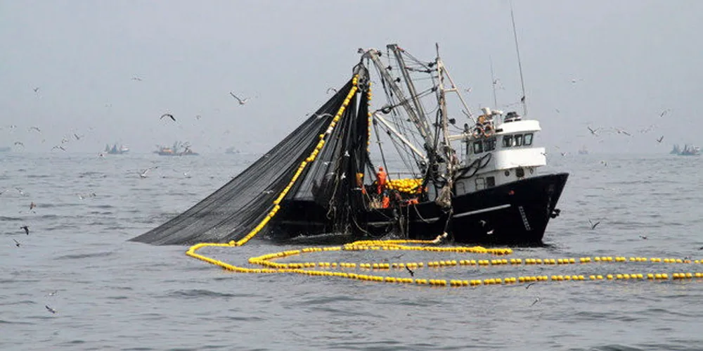 A Peruvian anchovy fishing vessel at sea.