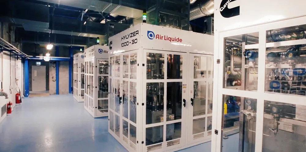 The four Cummins electrolyser modules at Air Liquide's 20MW green-hydrogen facility in Bécancour, Canada.