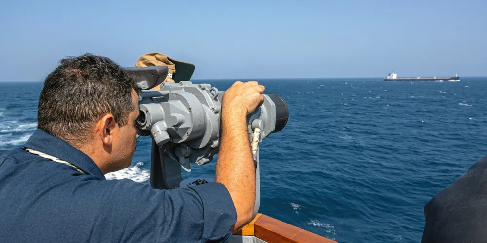 A sailor on the US warship USS Mason, which thwarted a likely attack on a commercial vessel in the Red Sea on 9 April.