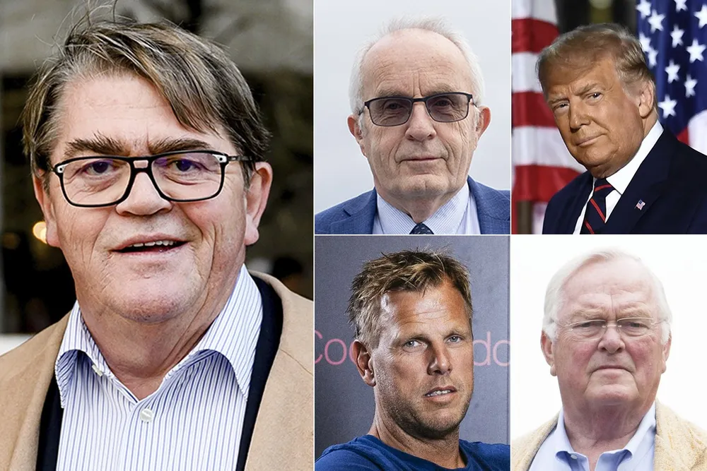 – Hva gjelder Norge, så er vi nødt til å være venner med Trump, sier Jan Petter Sissener (til venstre) her med (fra toppen til venstre) Jon Harald Nordbrekken, Donald Trump, Einar Øgrey Brandsdal og Herbjørn Hansson.