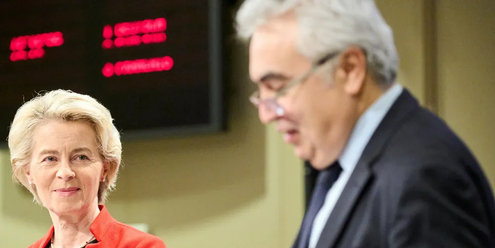 European Commission President Ursula von der Leyen watches IEA executive director Fatih Birol.