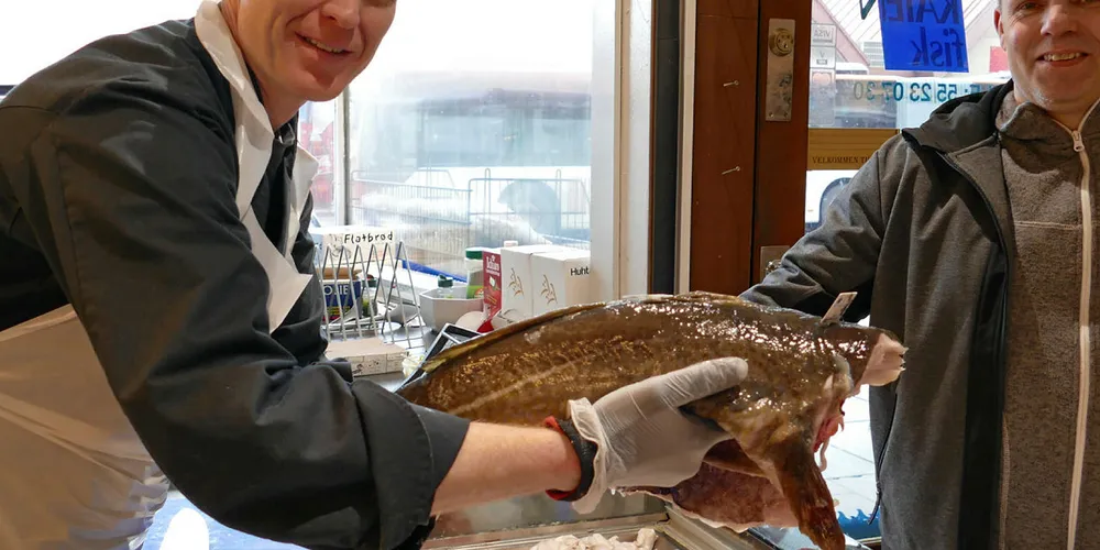 VELGER FISK: Her ser vi fiskehandler Sven Olav Nettland i Bergen vise frem flott skrei.