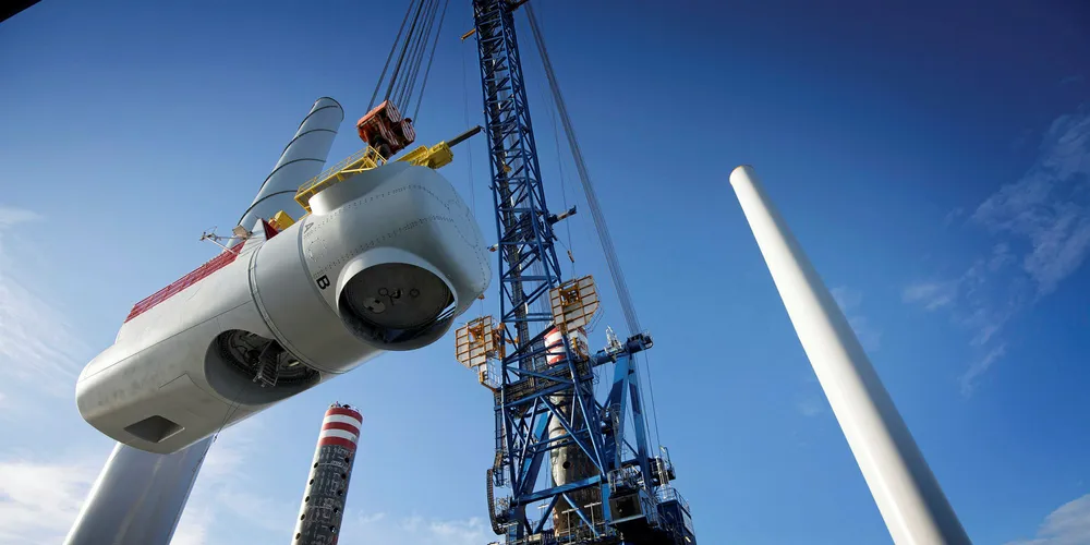 A turbine is installed at the UK's Race Bank.