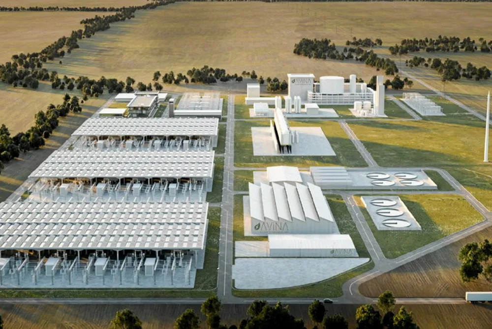 A computer-generated rendering of the Gulf Coast Clean Ammonia facility.