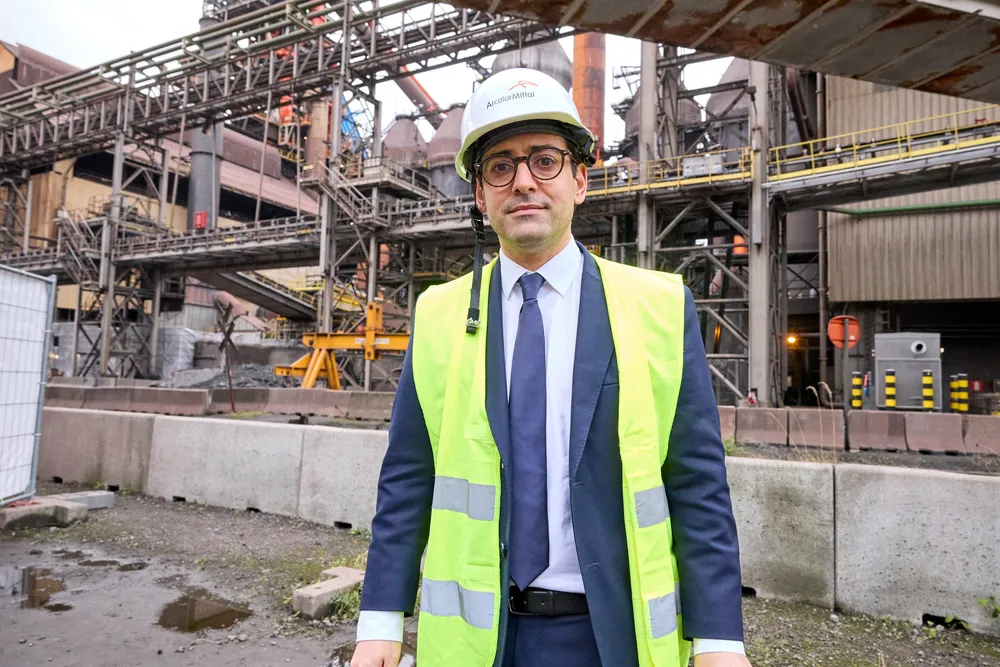 Stéphane Séjourné, the European Commissions's executive vice-president for prosperity and industrial strategy, at a steel mill owned by ArcelorMittal