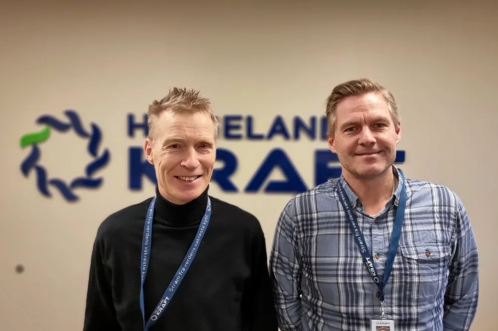Konsernsjef Eivind Mikalsen og økonomidirektør Frode Kristensen i Helgeland Kraft.