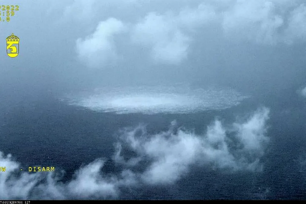 Roiling: Gas is seen emanating from leak on the Nord Stream gas pipelines in the Baltic Sea near the Danish island of Bornholm
