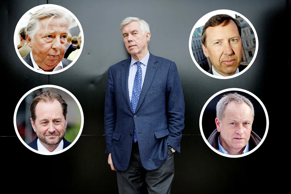 Green Resources har en rekke kjente finanstopper på eiersiden. I midten selskapets tidligere styreleder Åge Korsvold. Fra øverst til venstre: investorene Erik Bøhler, Tom Vidar Rygh, Kjell Inge Røkke og Green Resources-gründer Mads Asprem.