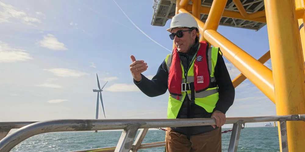 Iberdrola CEO Ignacio Galan close to the West of Duddon Sands offshore wind farm project in the UK