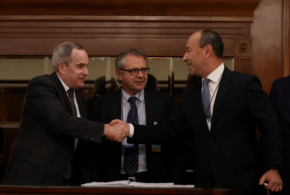 Challenge: Decio Oddone, chief of Brazil's oil regulator ANP, left, Petrobras executive manager for exploration, Mario Carminatti, and Flavio Rodrigues, head of government relations and regulatory affairs at Shell Brasil,