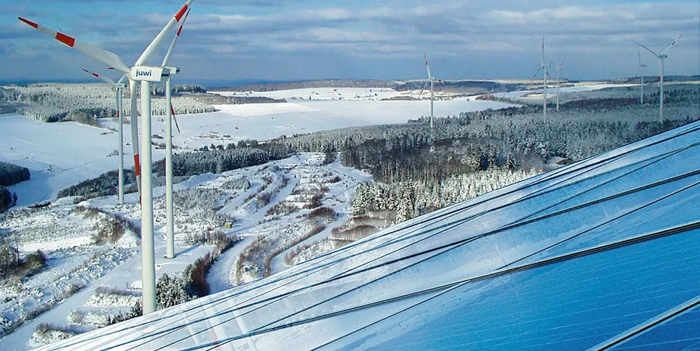 Wind turbines and solar panels in southwest Germany.