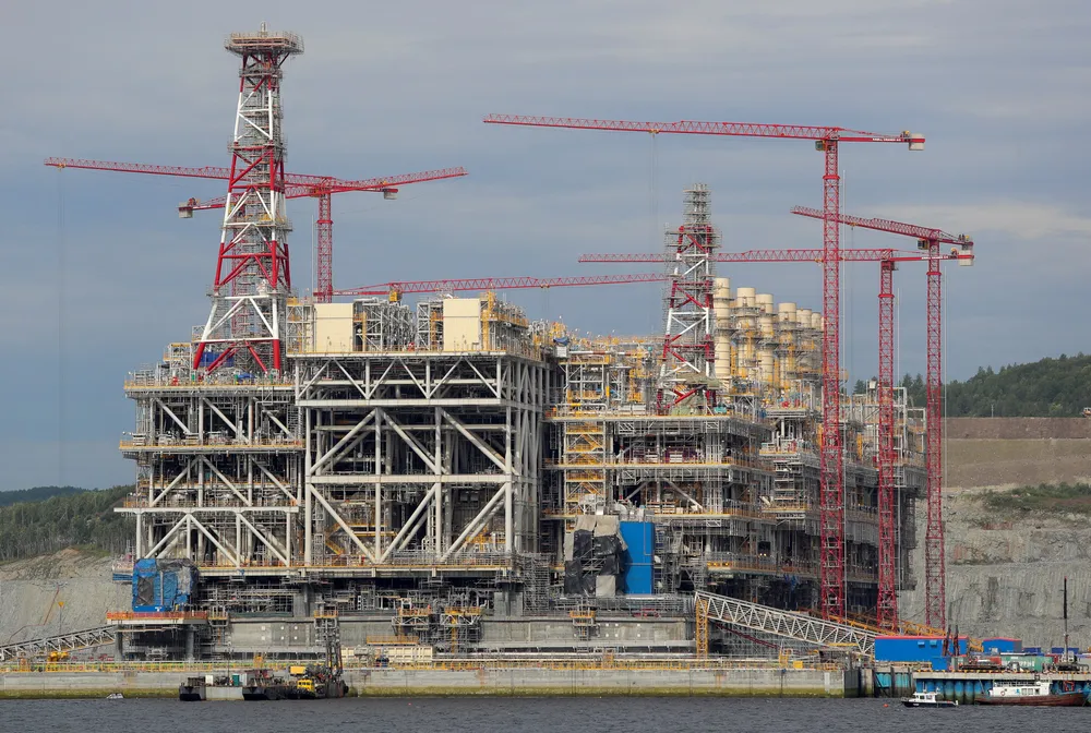 Clear sky: The first train for Arctic LNG 2 project under construction in a dry dock at the Belokamenka yard in Russia in the summer of 2022