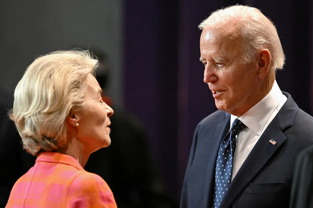 European Commission President Ursula von der Leyen speaking with US President Joe Biden at the G20 Summit in Indonesia in November 2022.