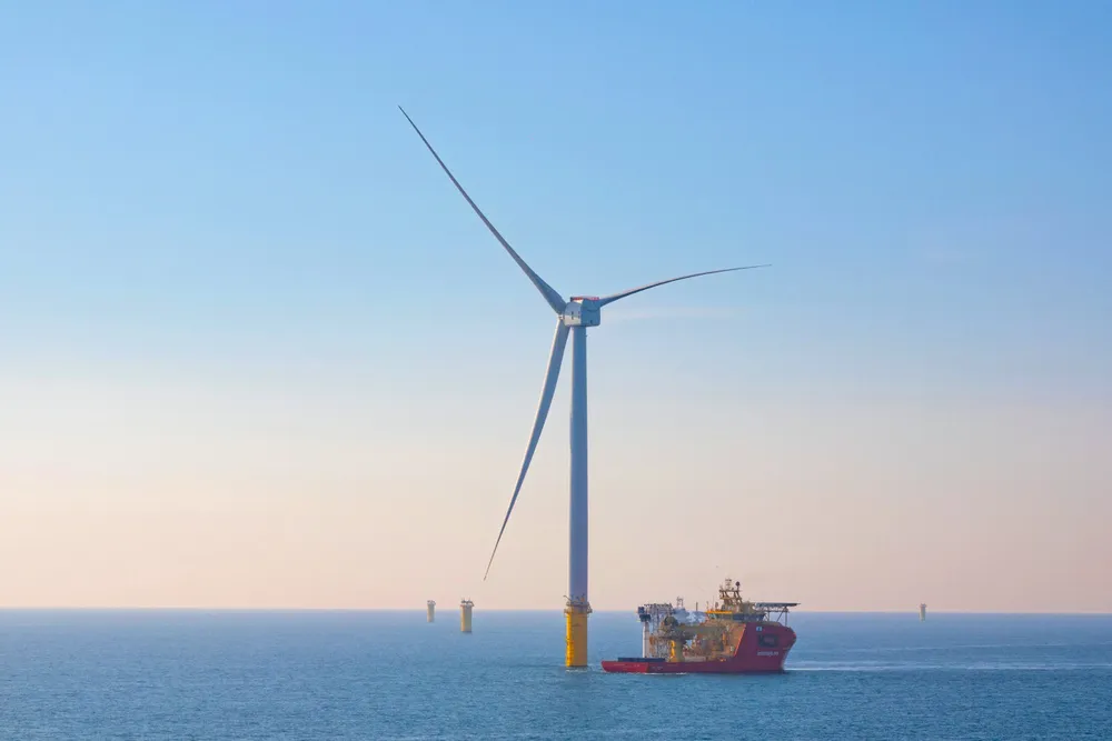 A Haliade-X turbine at Dogger Bank in the UK North Sea.
