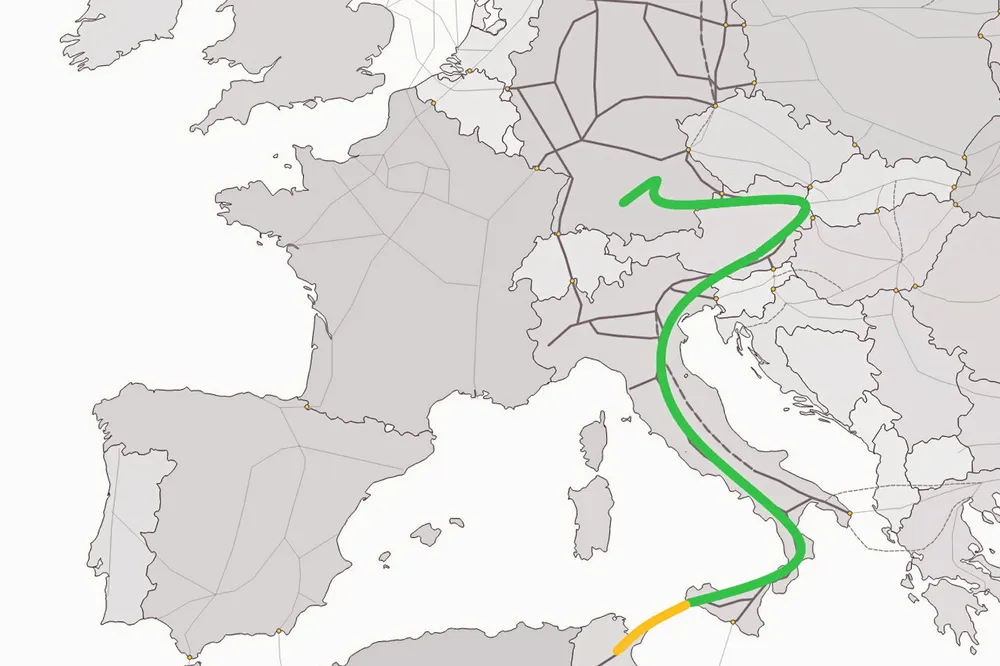 The planned route of the SoutH2 pipeline.