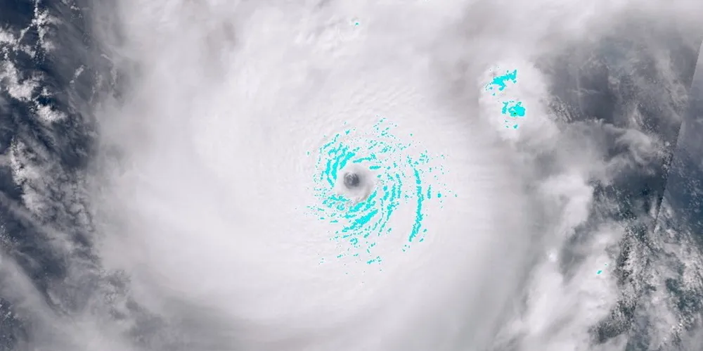 In this satellite image courtesy of the European Space Agency Sentinel Hub, the pinhole eye of Hurricane Milton can be seen over the Gulf of Mexico.