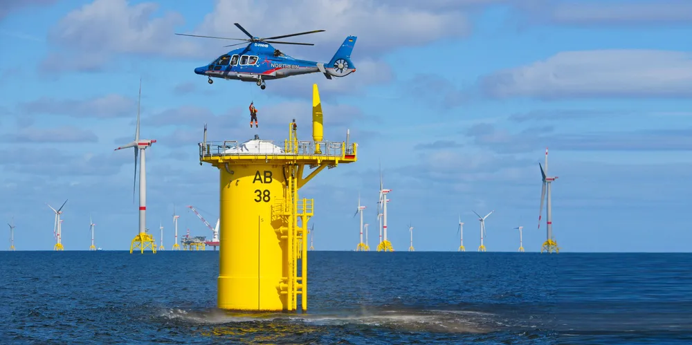 Arkona offshore wind farm in the German part of the Baltic Sea off the island of Rügen, near the Polish sea border, during the constuction phase