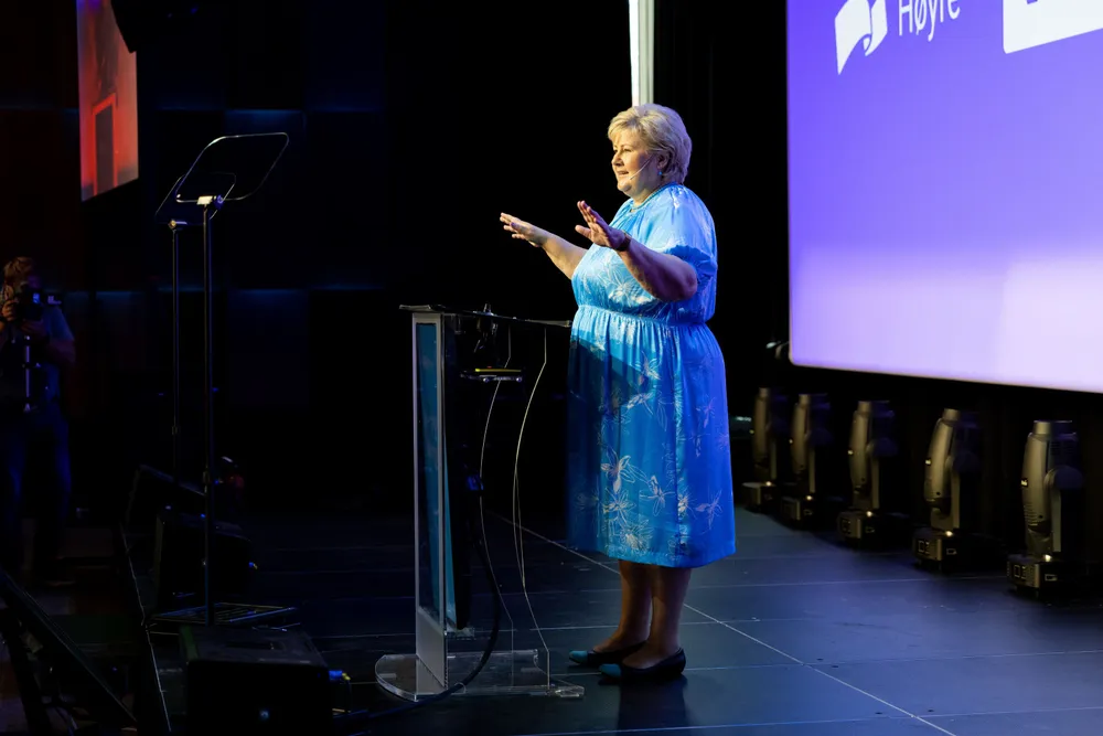 Statsminister og leder av Høyre, Erna Solberg, legger frem Høyres valgløfter.