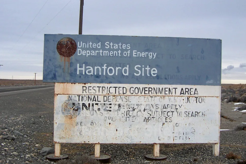 . Welcome sign at former plutonium-making Hanford Site.